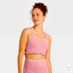 NWT JoyLab Pink Acid Wash Ruffle Workout S Set (sports bra & leggings)
